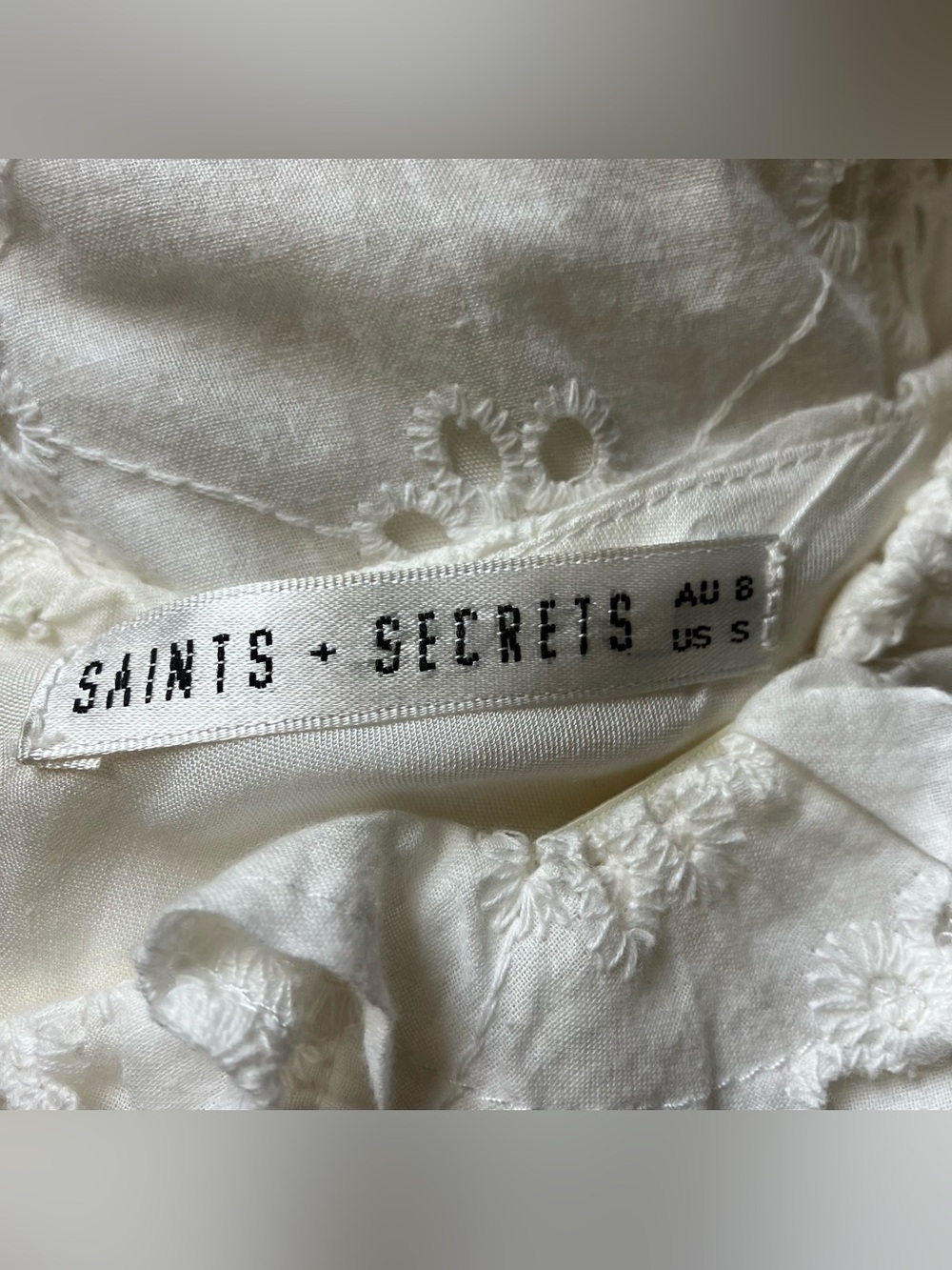 Saints + Secrets White Eyelet Ruched Corset Mini Cottagecore Boho Dress Small - Picture 5 of 10